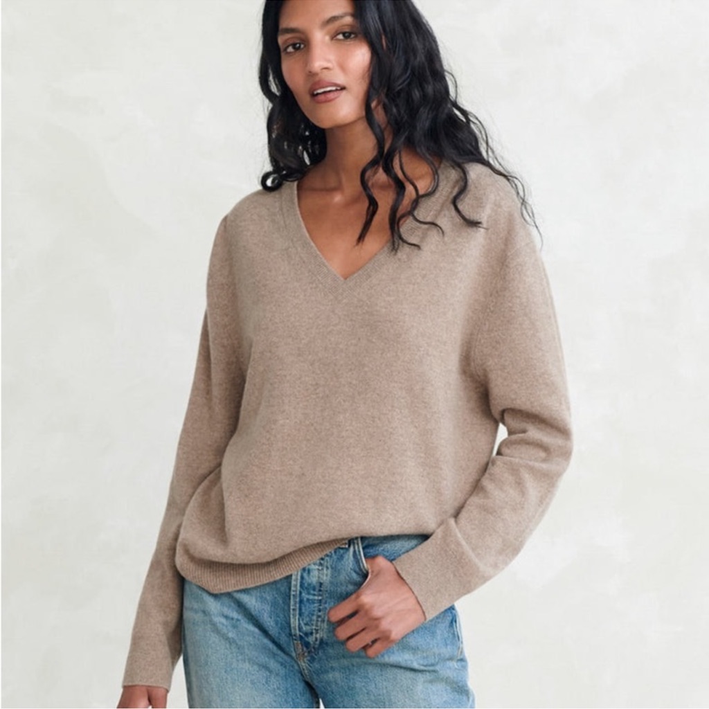 Nwt Jenni Kayne Cashmere Sweater V Neck In Taupe Sz S